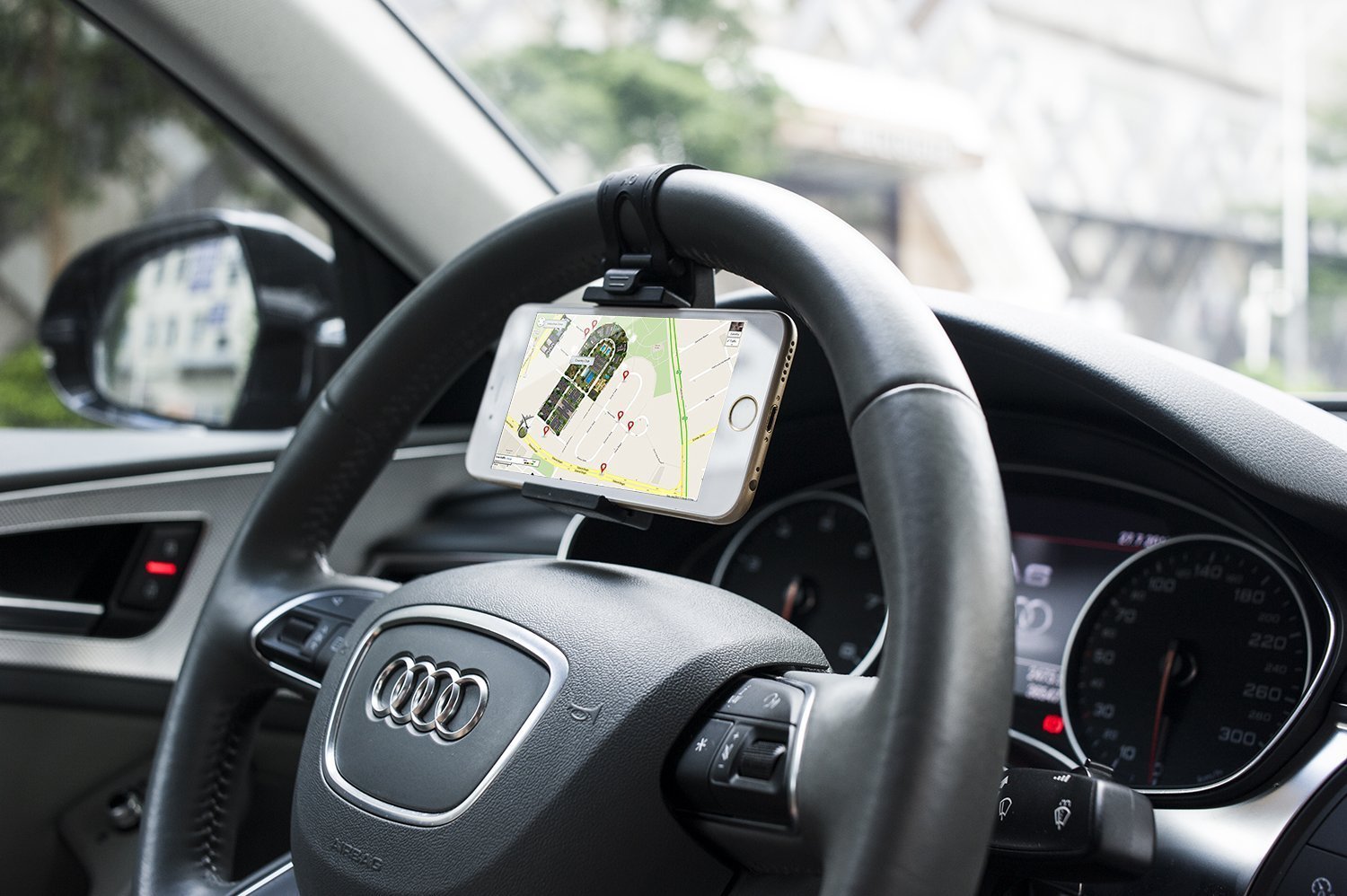 Phone Holder Mounted on Steering Wheel